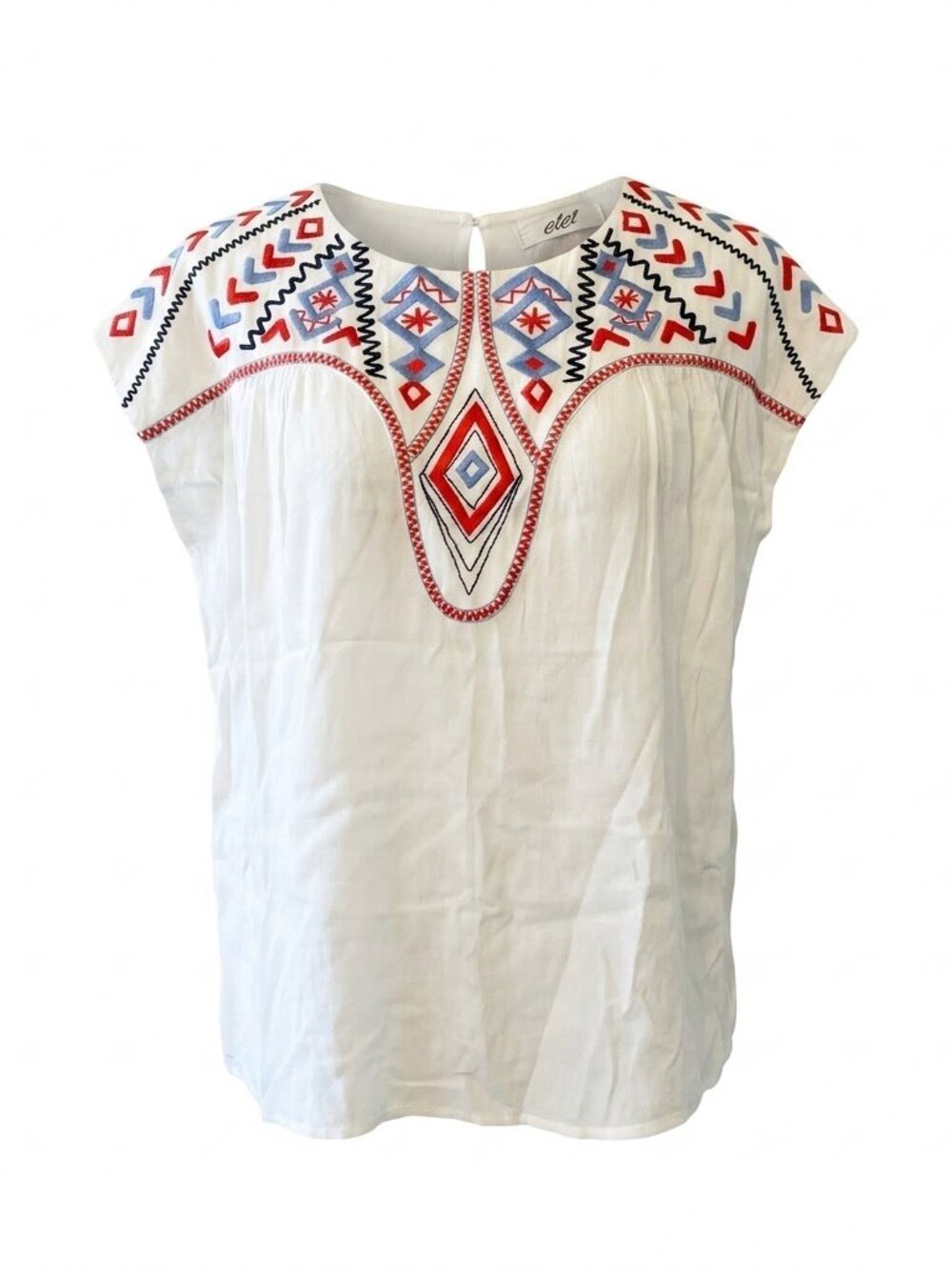 Boho Embroidered Top Medium White Peasant Blouse Tribal Ethnic Festival Summer M